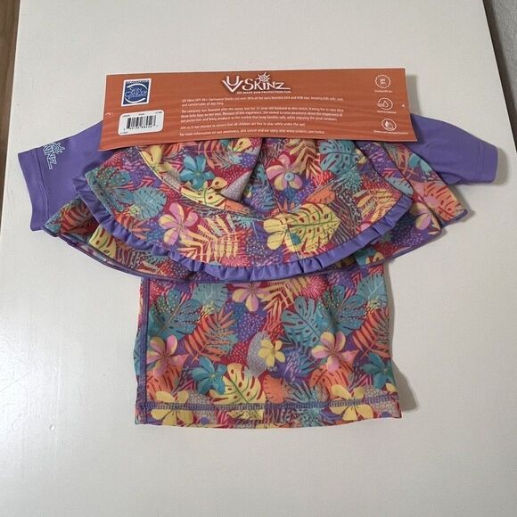 UV Skinz Kids 3 Pc Swimwear Set Hat Rashguard Top and Swim Skirt 12-18 M NWT - Picture 8 of 11